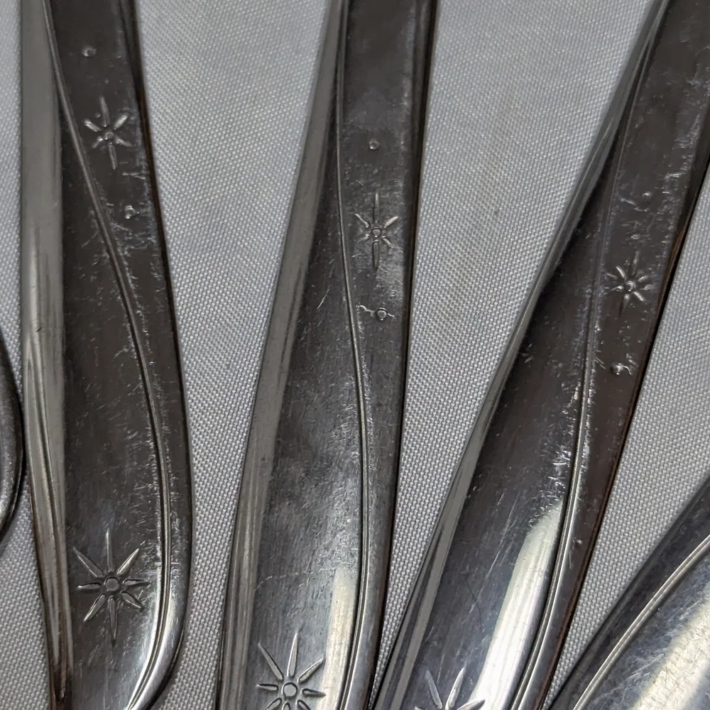 Set Of 6 Oneida Community Twin Star Dinner Knives MCM Atomic Stainless Steel